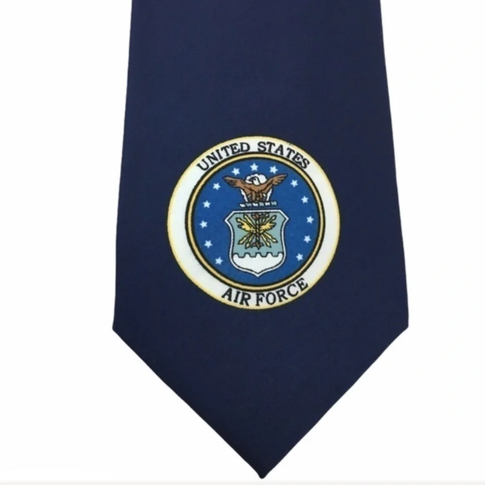 United States Air Force Tie Logo Emblem Eagle Stars Navy Blue Military Parquet